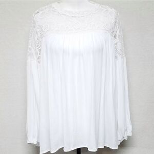 SPADE & Heart White Lace Pleated Tunic Blouse 2X